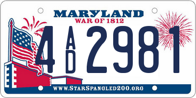 MD license plate 4AD2981