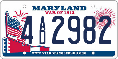 MD license plate 4AD2982