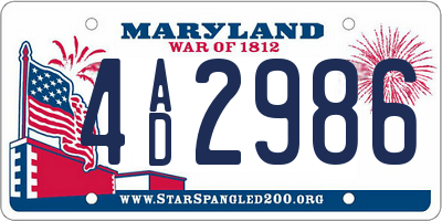 MD license plate 4AD2986