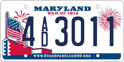 MD license plate 4AD3011