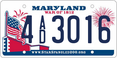 MD license plate 4AD3016