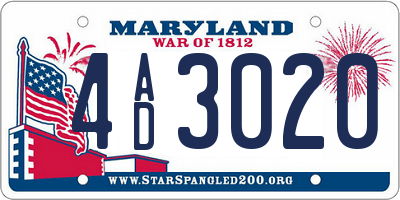MD license plate 4AD3020