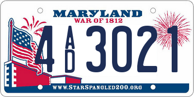 MD license plate 4AD3021
