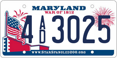 MD license plate 4AD3025