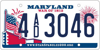 MD license plate 4AD3046