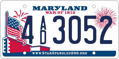 MD license plate 4AD3052