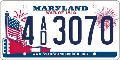 MD license plate 4AD3070