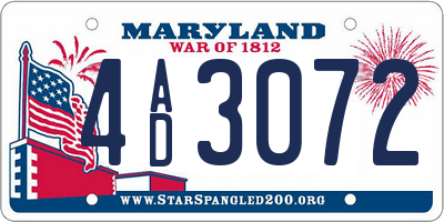MD license plate 4AD3072
