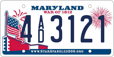 MD license plate 4AD3121