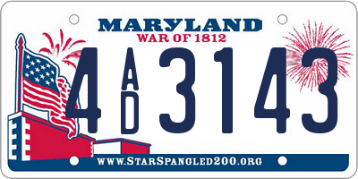 MD license plate 4AD3143