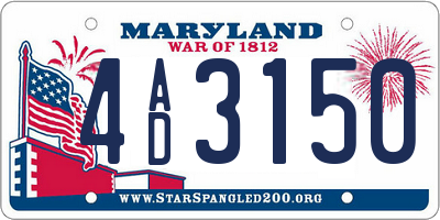 MD license plate 4AD3150