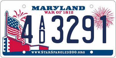 MD license plate 4AD3291