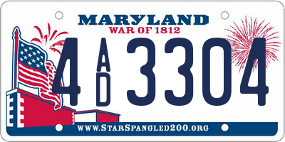 MD license plate 4AD3304