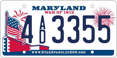 MD license plate 4AD3355