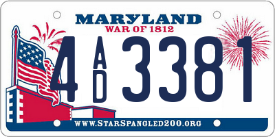 MD license plate 4AD3381