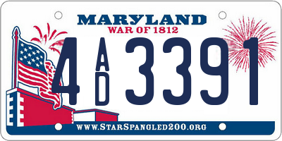 MD license plate 4AD3391