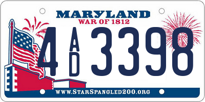 MD license plate 4AD3398