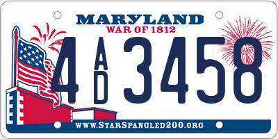 MD license plate 4AD3458