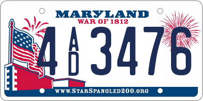 MD license plate 4AD3476