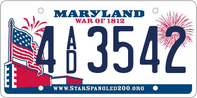 MD license plate 4AD3542