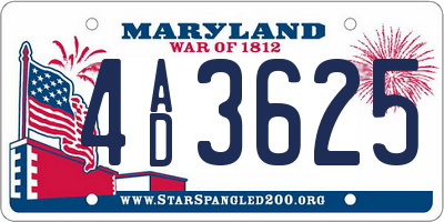 MD license plate 4AD3625