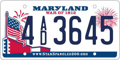 MD license plate 4AD3645