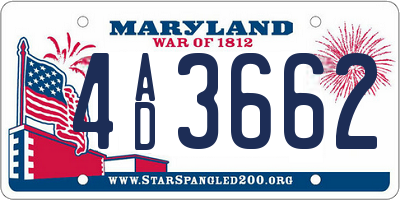MD license plate 4AD3662