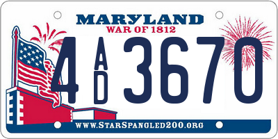 MD license plate 4AD3670