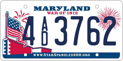 MD license plate 4AD3762