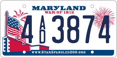MD license plate 4AD3874