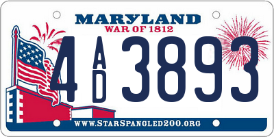 MD license plate 4AD3893