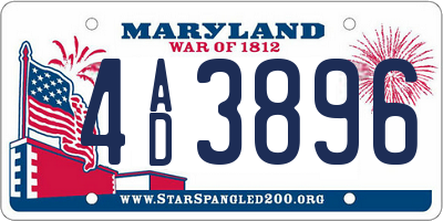 MD license plate 4AD3896