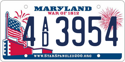 MD license plate 4AD3954