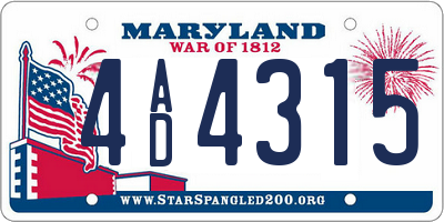 MD license plate 4AD4315
