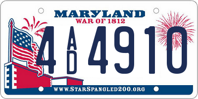 MD license plate 4AD4910