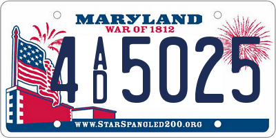 MD license plate 4AD5025