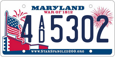 MD license plate 4AD5302