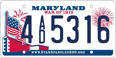 MD license plate 4AD5316