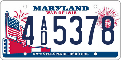 MD license plate 4AD5378