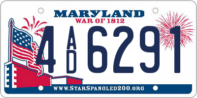 MD license plate 4AD6291