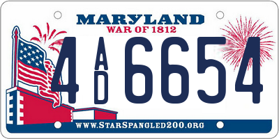 MD license plate 4AD6654