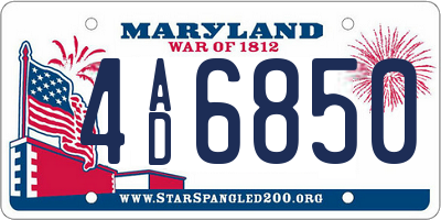 MD license plate 4AD6850