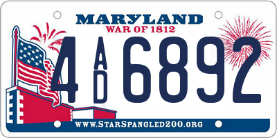 MD license plate 4AD6892