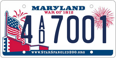 MD license plate 4AD7001