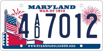 MD license plate 4AD7012