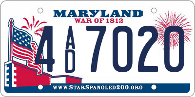 MD license plate 4AD7020