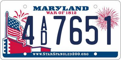 MD license plate 4AD7651