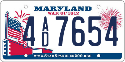MD license plate 4AD7654