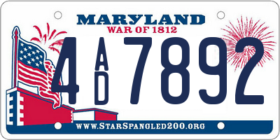 MD license plate 4AD7892