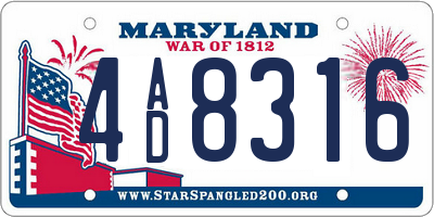 MD license plate 4AD8316